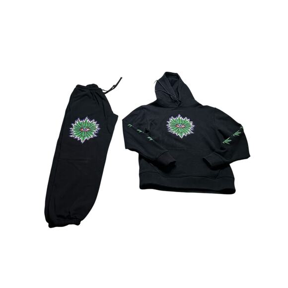 Y2K MBM Eye of Enlightenment Hoodie & Sweatpants Set Black Size S Weed Plant - Picture 11 of 16